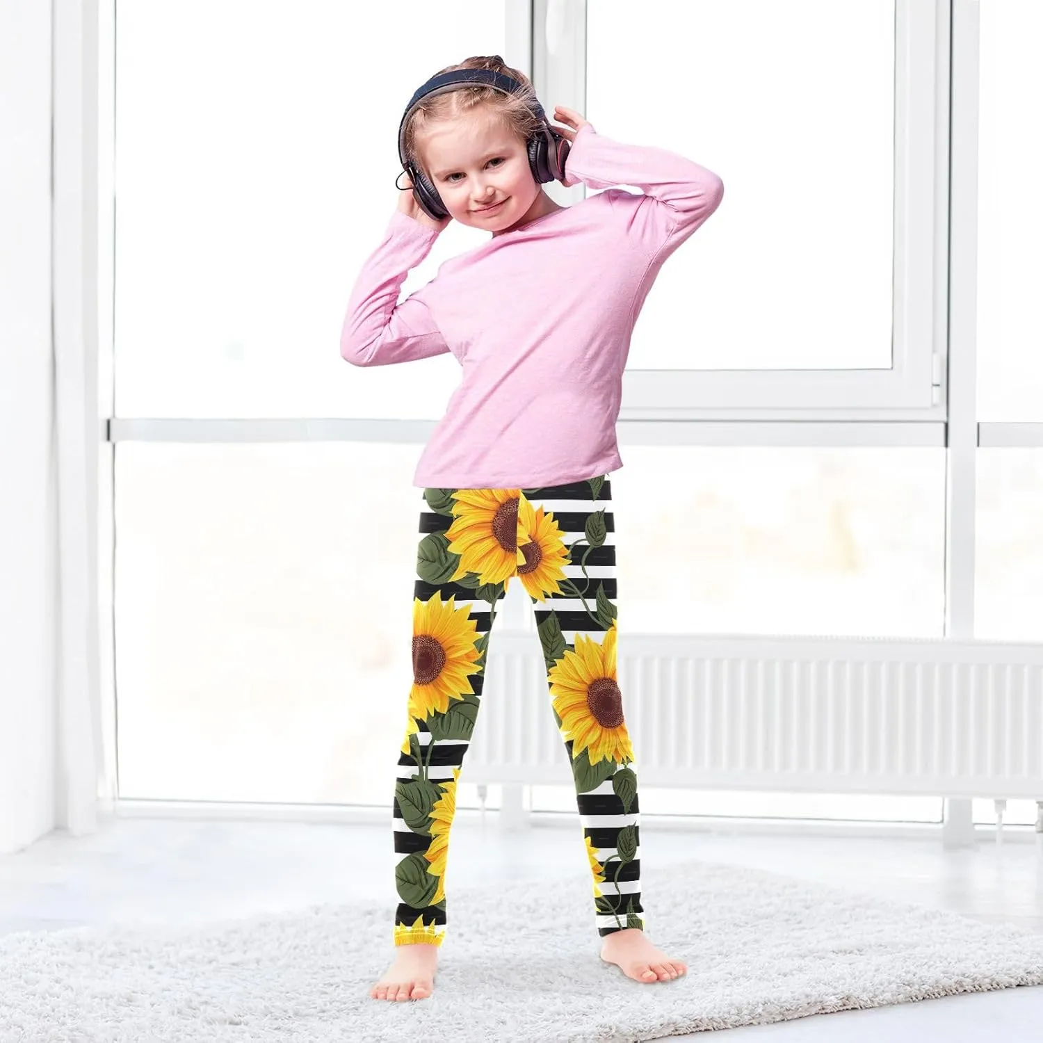 J JOYSAY Stripe Sunflowers Leaf Girls Leggings Kids Leggings