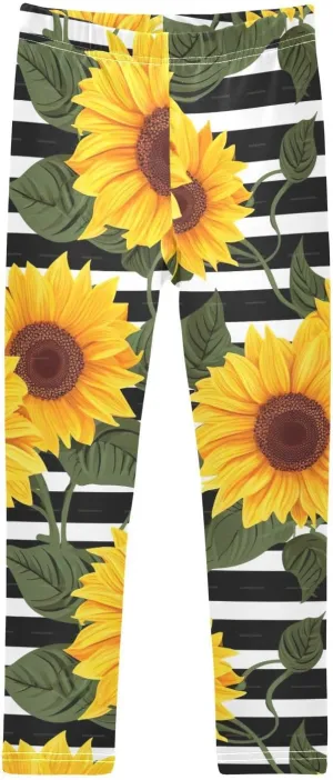 J JOYSAY Stripe Sunflowers Leaf Girls Leggings Kids Leggings