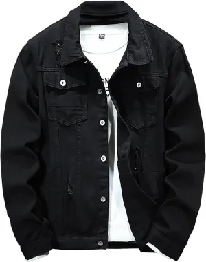 Jean Jackets for Men, Classic Trucker Slim Fit Casual Distressed Destroyed Denim Jackets, Motorcycle Denim Jackets
