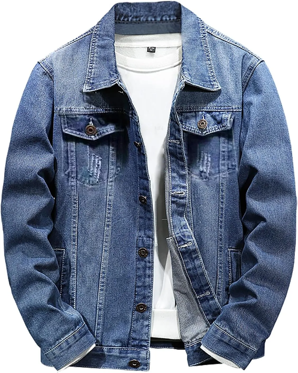 Jean Jackets for Men, Classic Trucker Slim Fit Casual Distressed Destroyed Denim Jackets, Motorcycle Denim Jackets