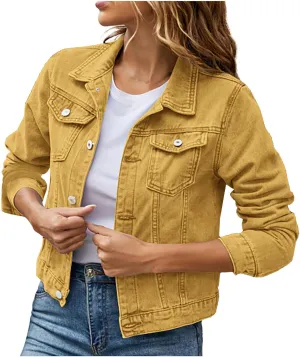 Jean Jackets for Women Trendy Button Down Denim Trucker Jackets Long Sleeves Solid Slim Shacket Jackets with Pockets