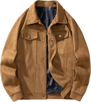 Jegsnoe Men's Suede Jackets Trucker Coats Autumn Winter Casual Vintage Streetwear Motorbike Jackets
