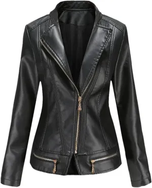 Jegsnoe Women Leather Jackets Spring Autumn Casual Coat Fashion Moto Biker Zipper Jackets