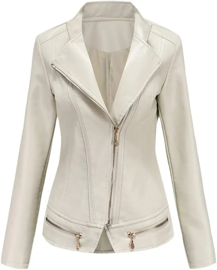 Jegsnoe Women Leather Jackets Spring Autumn Casual Coat Fashion Moto Biker Zipper Jackets
