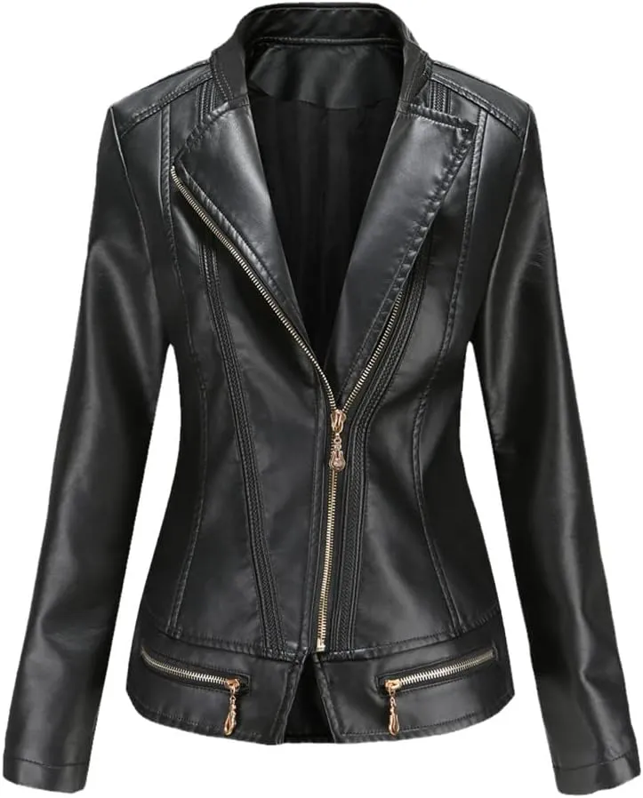 Jegsnoe Women Leather Jackets Spring Autumn Casual Coat Fashion Moto Biker Zipper Jackets