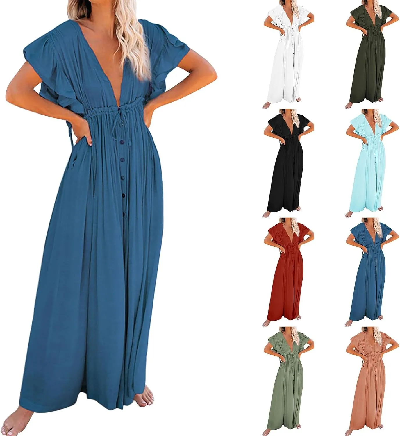 Kaftan Dresses for Women Plus Size Batwing Sleeve Caftans Long Bathing Suit Cover Up Maxi Beach Dress Loungewear