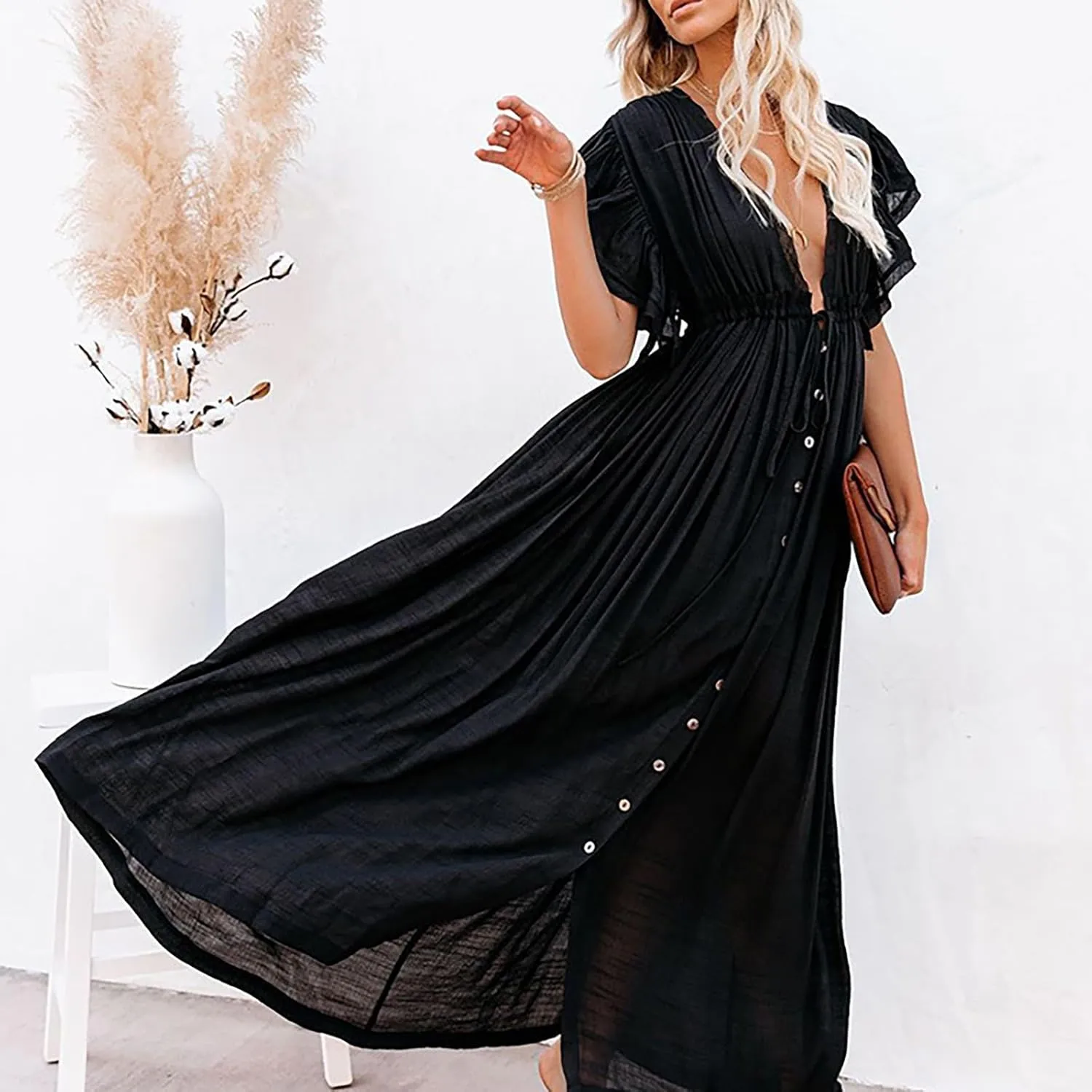 Kaftan Dresses for Women Plus Size Batwing Sleeve Caftans Long Bathing Suit Cover Up Maxi Beach Dress Loungewear