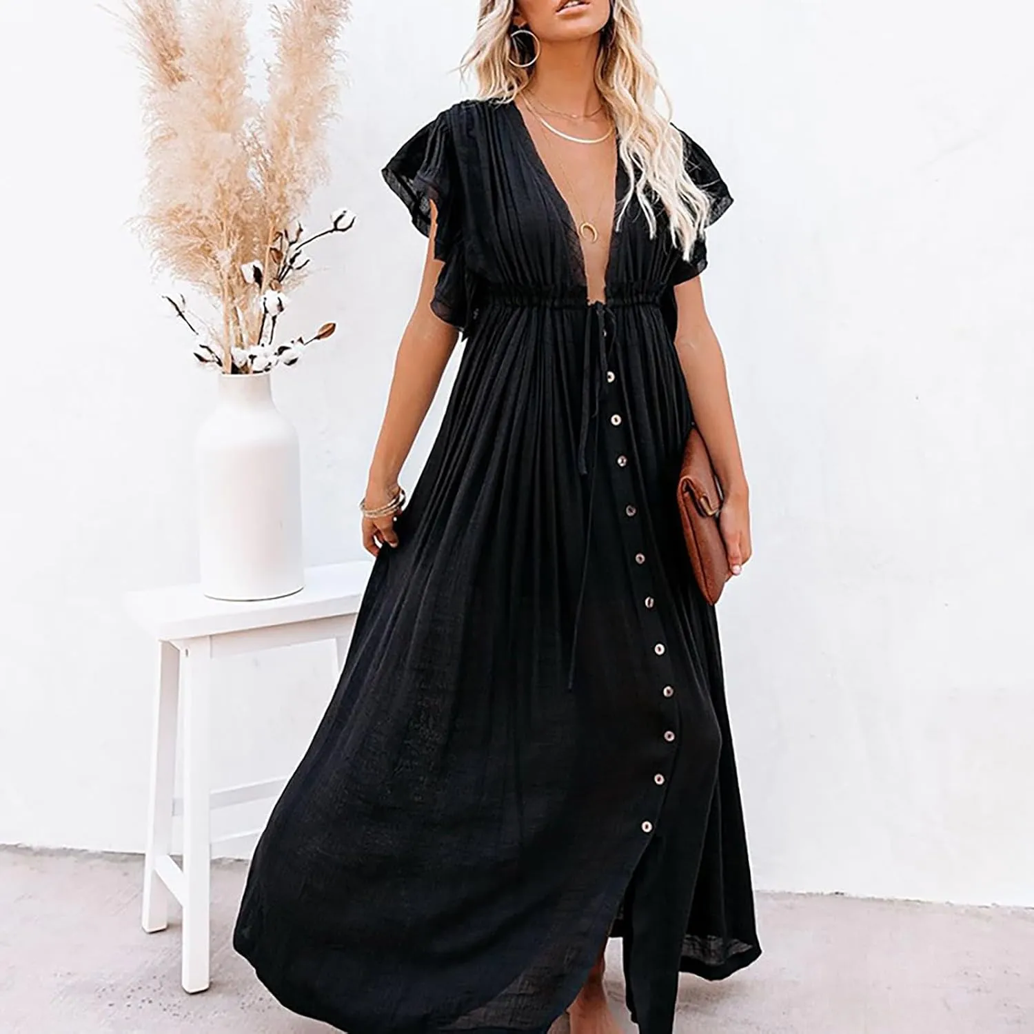 Kaftan Dresses for Women Plus Size Batwing Sleeve Caftans Long Bathing Suit Cover Up Maxi Beach Dress Loungewear