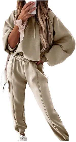 KYLASIEN Women Casual Long Sleeve Fleece Lined Tracksuit Fall Winter Hood Sweatshirt Jogger Pant 2 Piece Outfit Oversized Workout Athletic Loungewear Sets