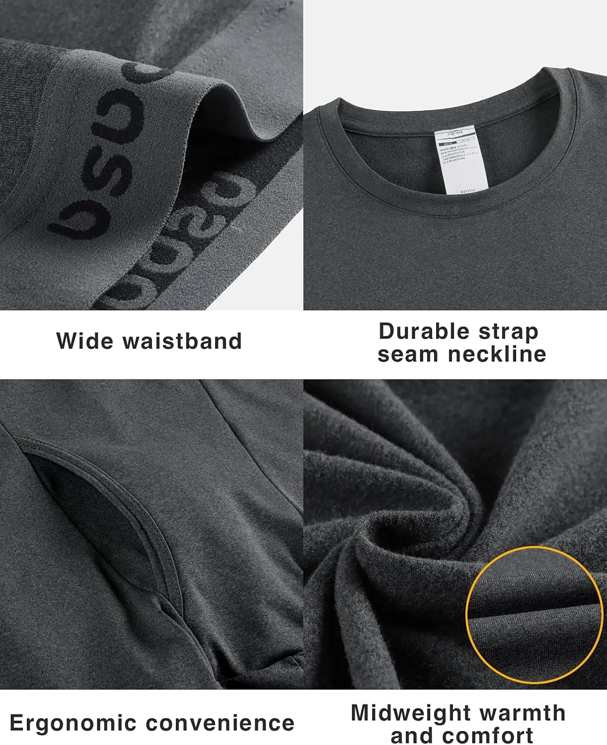 LAPASA Men's Thermal Underwear Set Soft Fleece Lined Long Johns Light/Mid/Heavy Weight Base Layer Top & Bottom M11/M24/M57