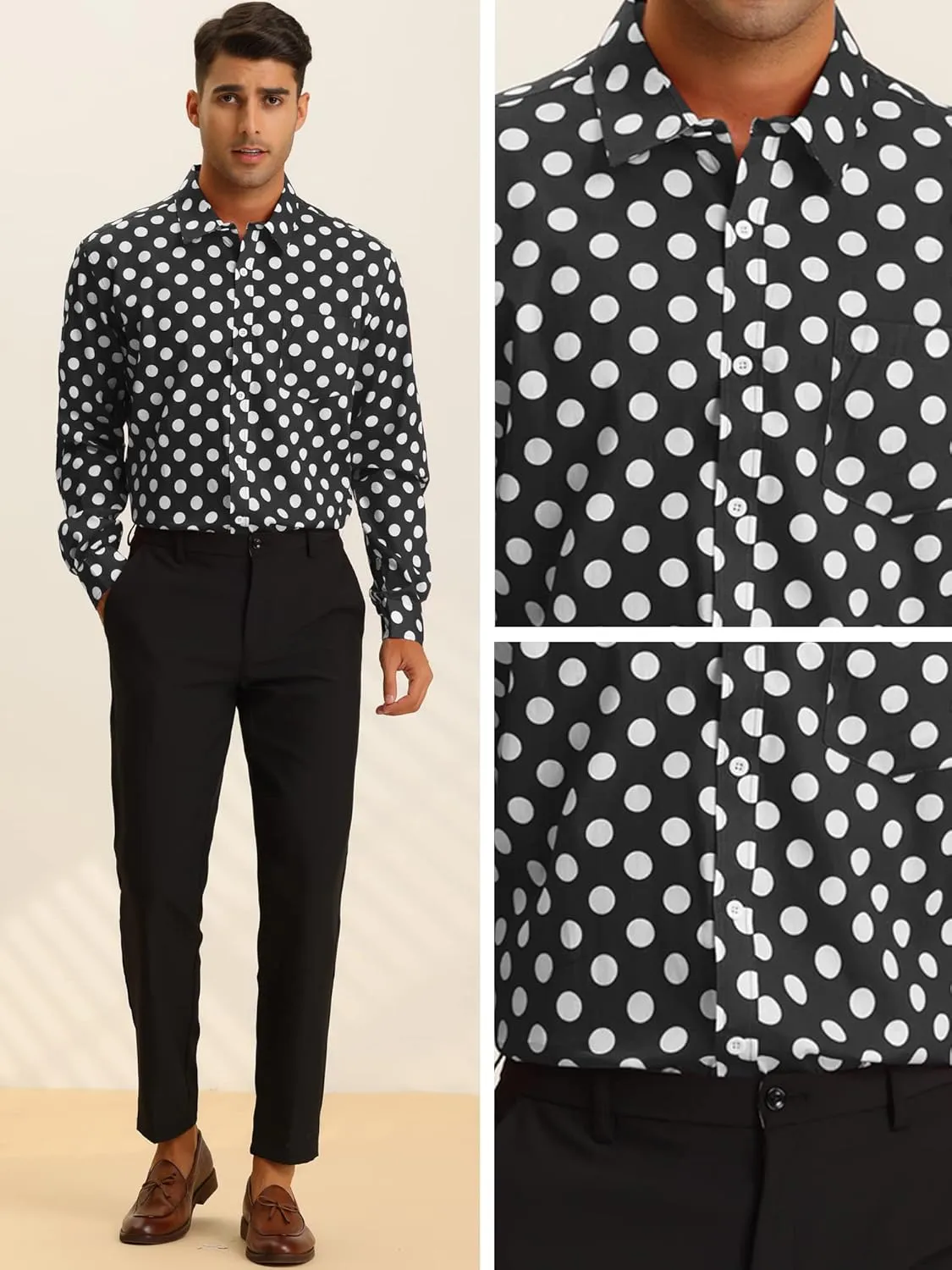 Lars Amadeus Polka Dots Dress Shirt for Men's Long Sleeve Button Down Slim Fit Printed Shirts