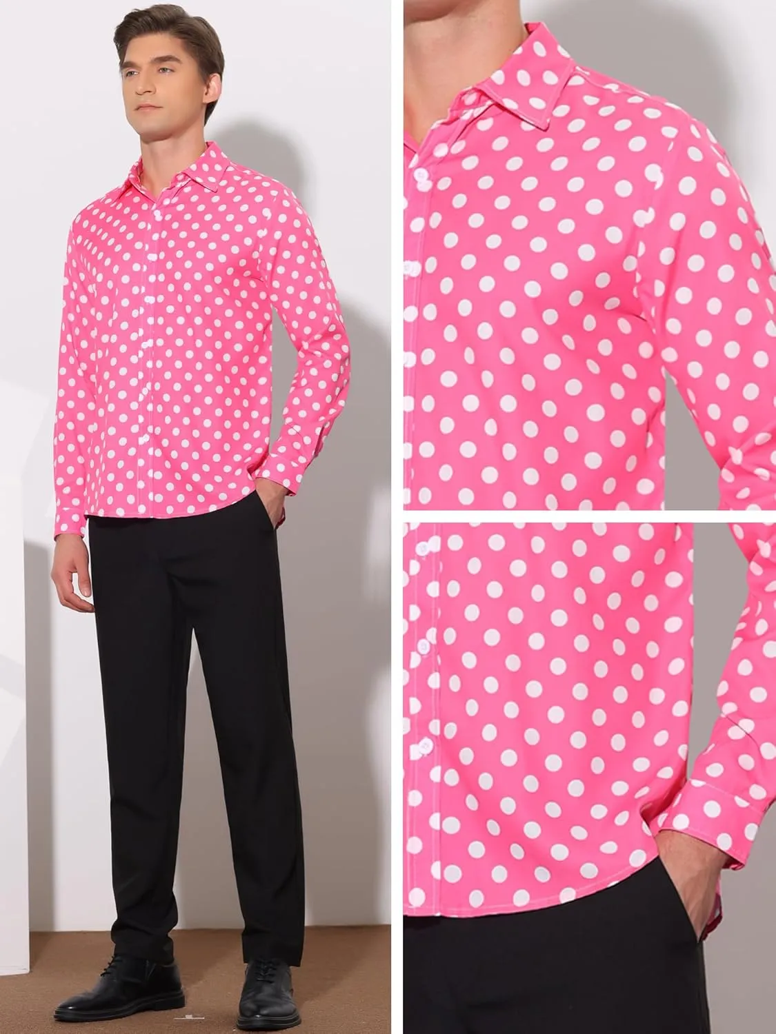 Lars Amadeus Polka Dots Dress Shirt for Men's Long Sleeve Button Down Slim Fit Printed Shirts