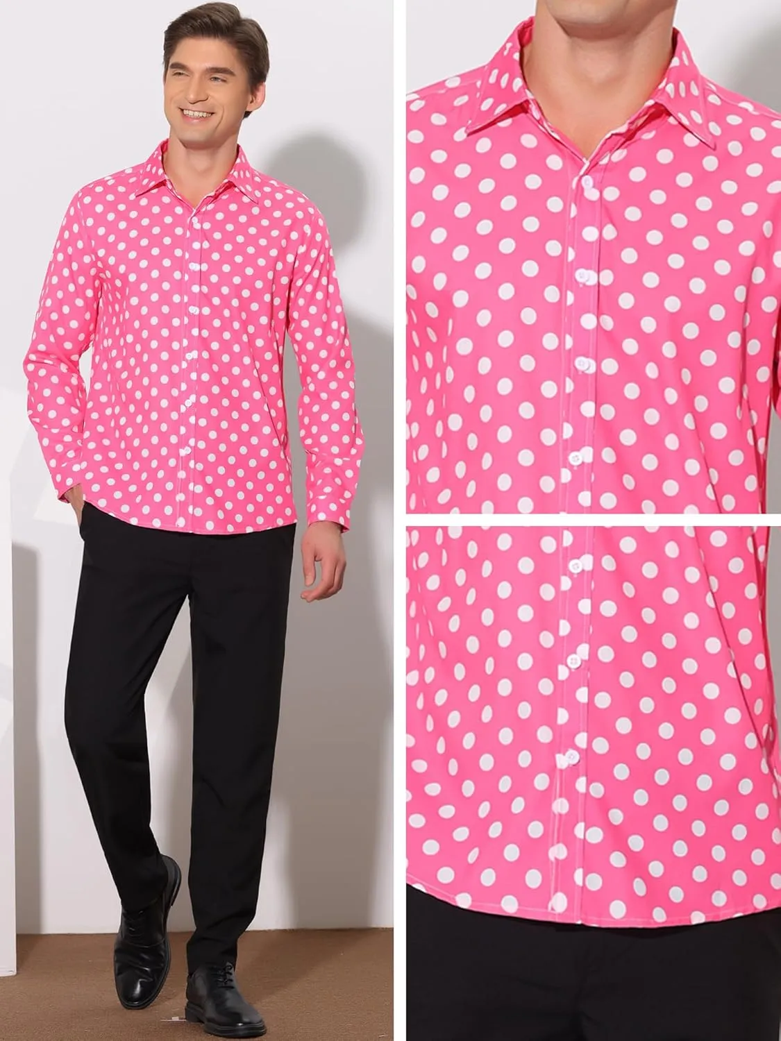 Lars Amadeus Polka Dots Dress Shirt for Men's Long Sleeve Button Down Slim Fit Printed Shirts