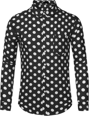 Lars Amadeus Polka Dots Dress Shirt for Men's Long Sleeve Button Down Slim Fit Printed Shirts