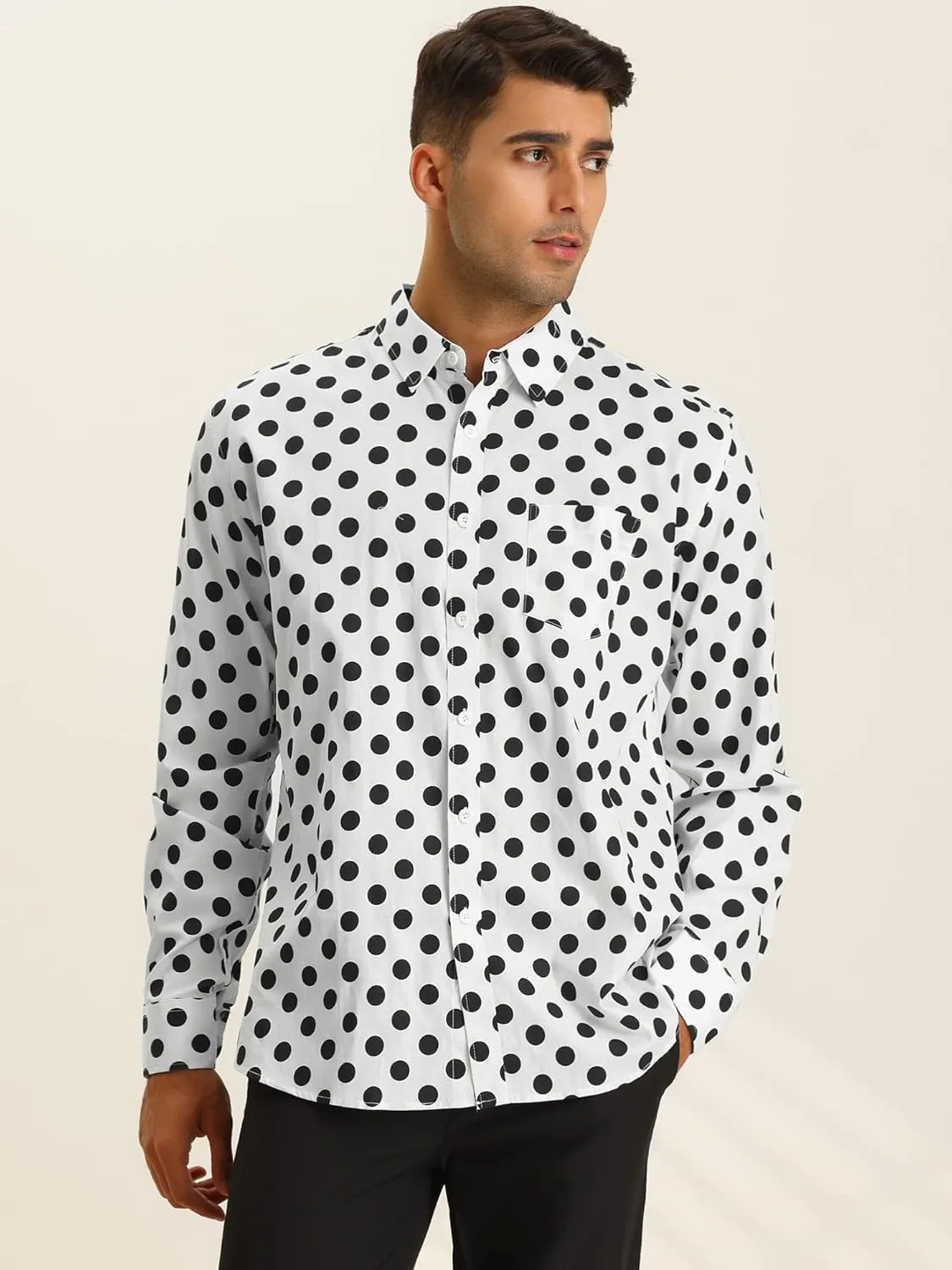 Lars Amadeus Polka Dots Dress Shirt for Men's Long Sleeve Button Down Slim Fit Printed Shirts