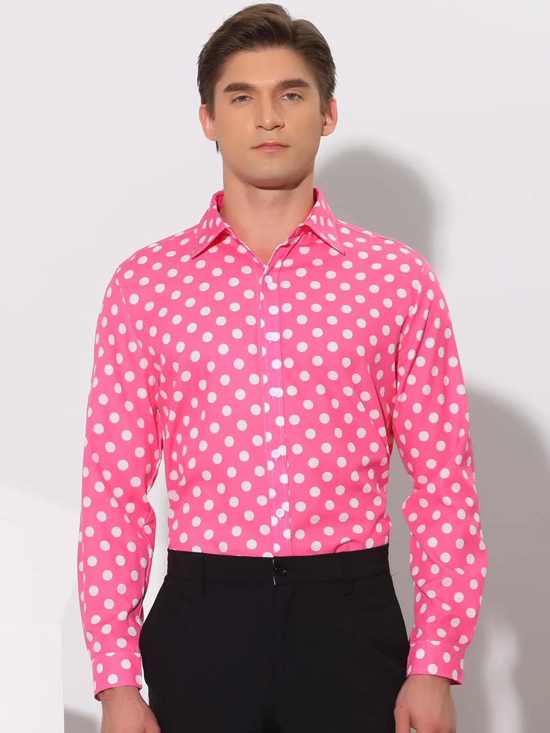 Lars Amadeus Polka Dots Dress Shirt for Men's Long Sleeve Button Down Slim Fit Printed Shirts