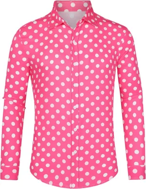 Lars Amadeus Polka Dots Dress Shirt for Men's Long Sleeve Button Down Slim Fit Printed Shirts