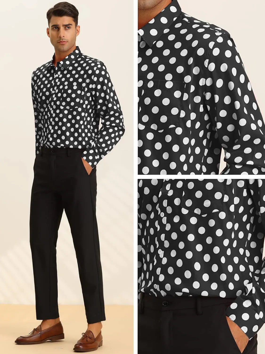 Lars Amadeus Polka Dots Dress Shirt for Men's Long Sleeve Button Down Slim Fit Printed Shirts