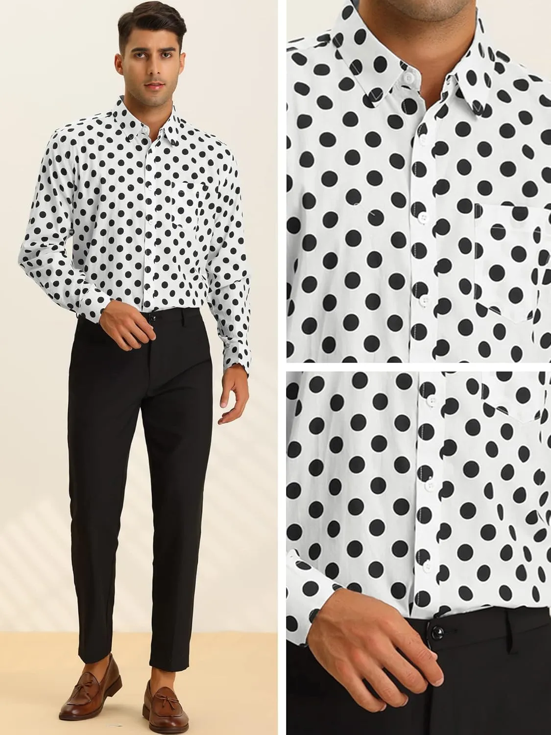 Lars Amadeus Polka Dots Dress Shirt for Men's Long Sleeve Button Down Slim Fit Printed Shirts