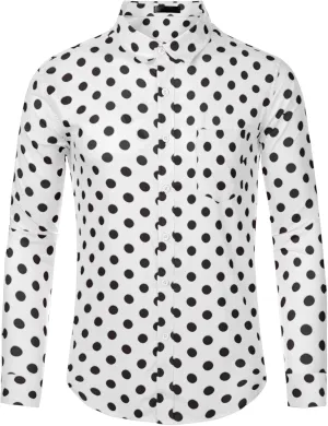 Lars Amadeus Polka Dots Dress Shirt for Men's Long Sleeve Button Down Slim Fit Printed Shirts