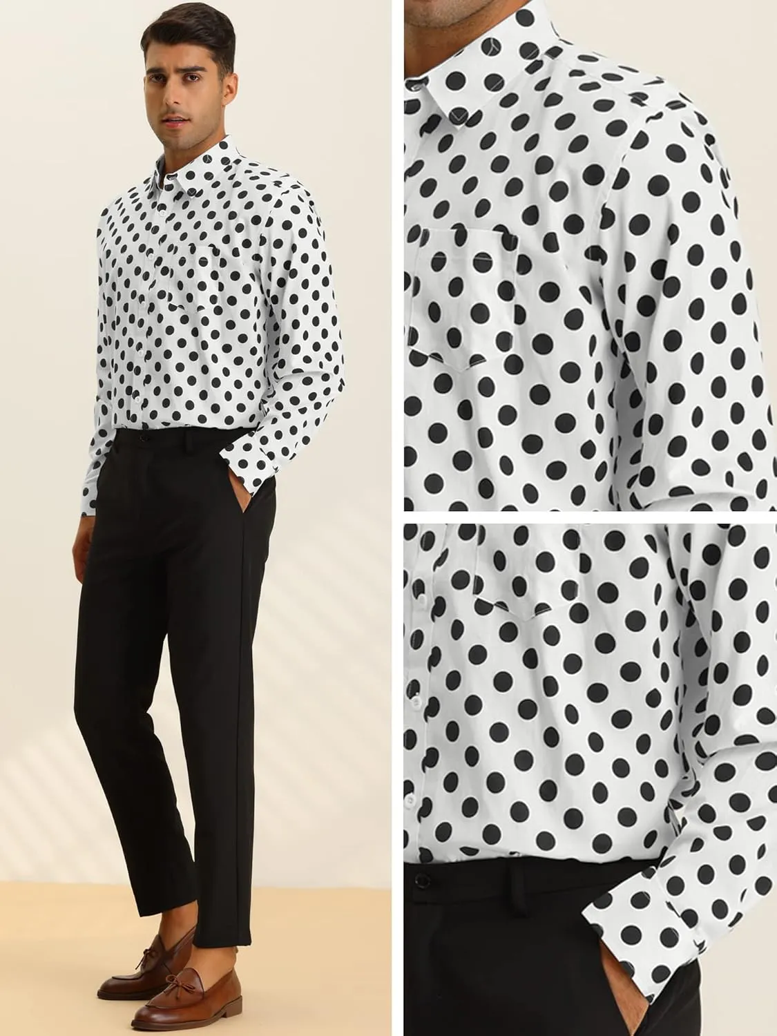 Lars Amadeus Polka Dots Dress Shirt for Men's Long Sleeve Button Down Slim Fit Printed Shirts