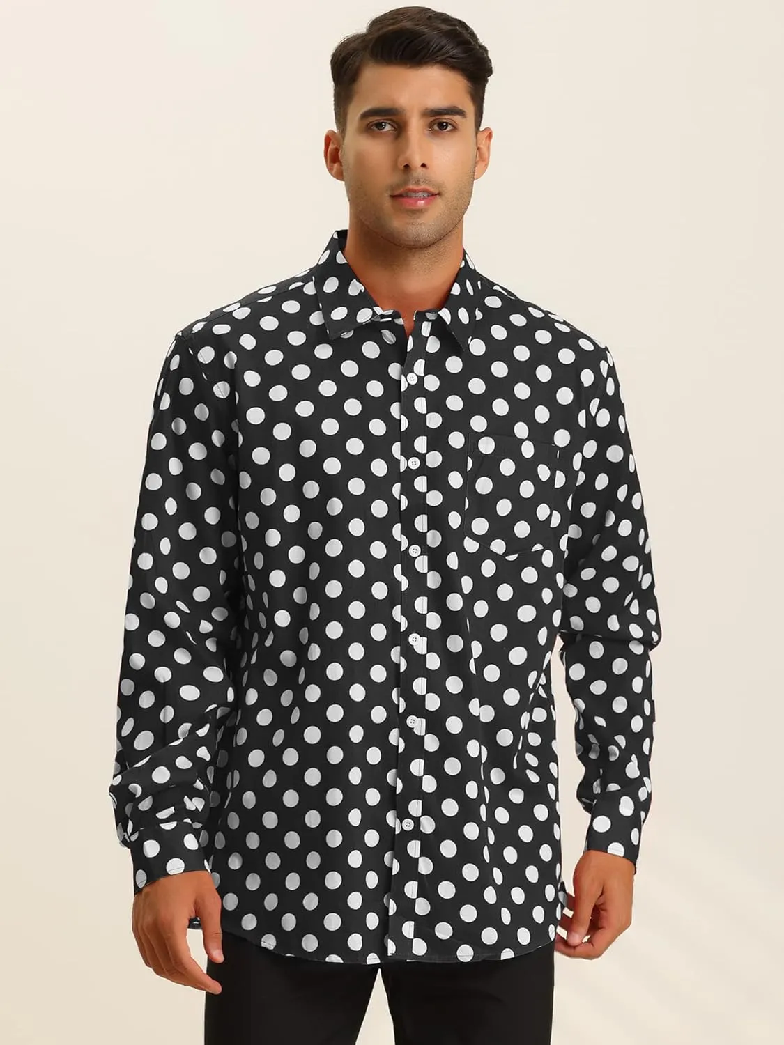 Lars Amadeus Polka Dots Dress Shirt for Men's Long Sleeve Button Down Slim Fit Printed Shirts