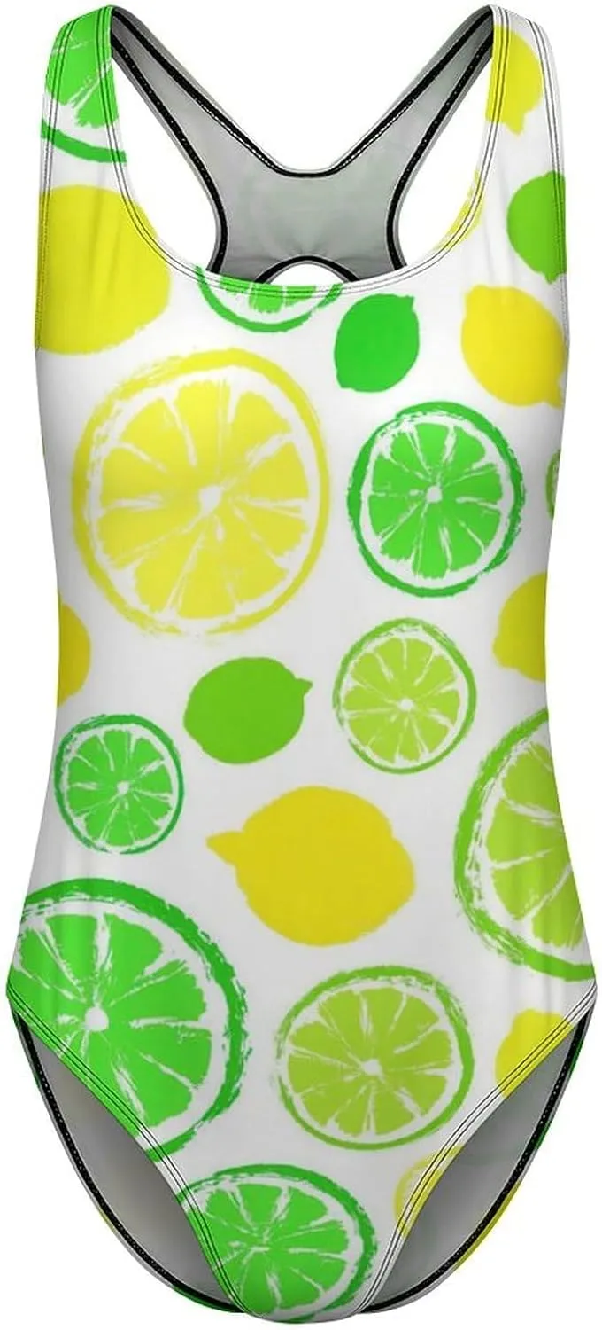 Lemons Limes Women One Piece Bathing Suits Halter Scoop Neck Aesthetic Tummy Control Bathing Suits