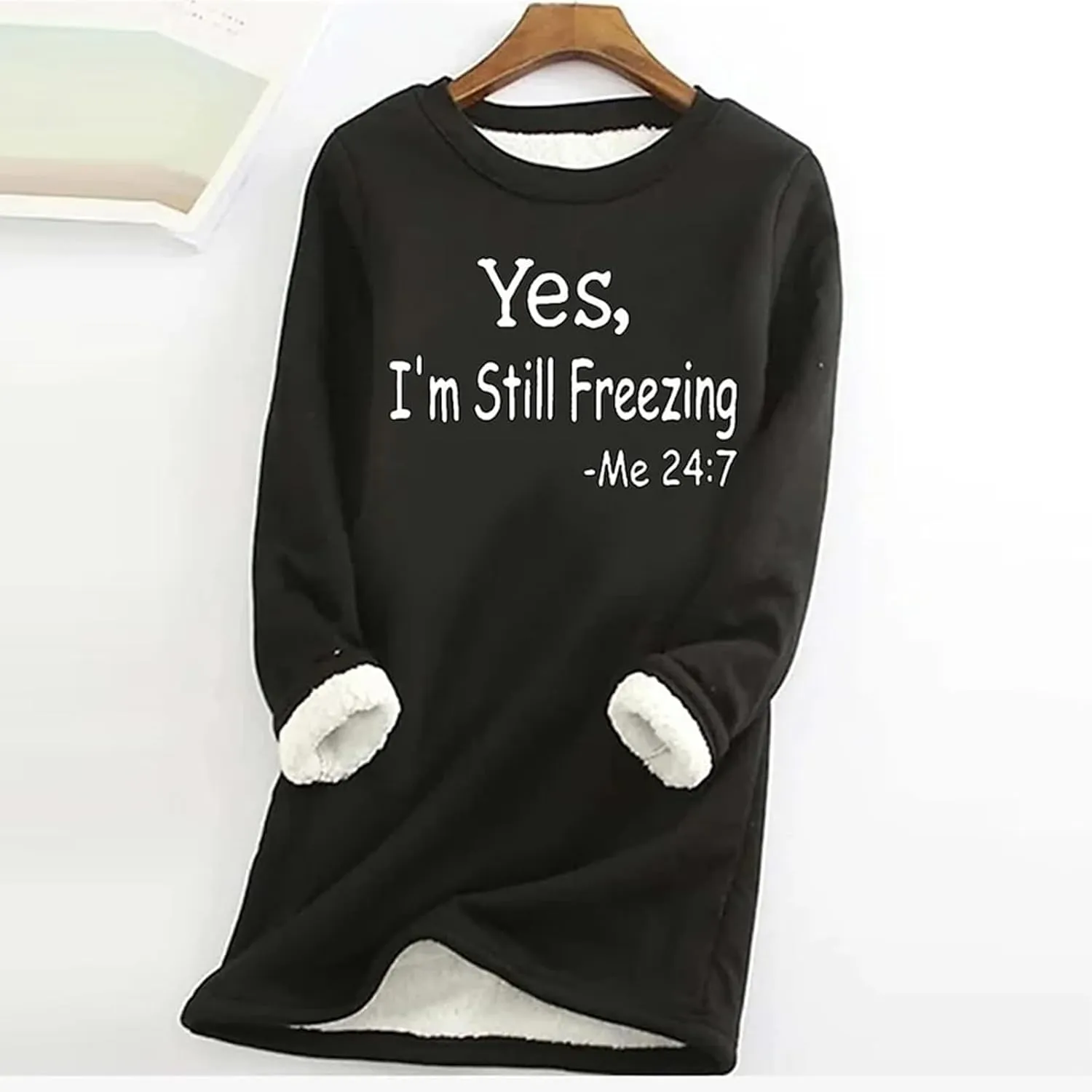 Lenago Yes,I'M Still Freezing Me 24:7 Sweatshirt for Women 2023 Winter Warm Sherpa Lined Fleece Crewneck Pullover Loungewear