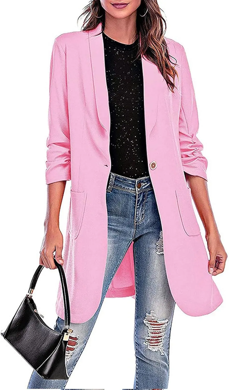 Lightweight Blazer for Women Business Women's Tops Buttonn Prtite Funny Jackets Fitted With Pockets Blazer