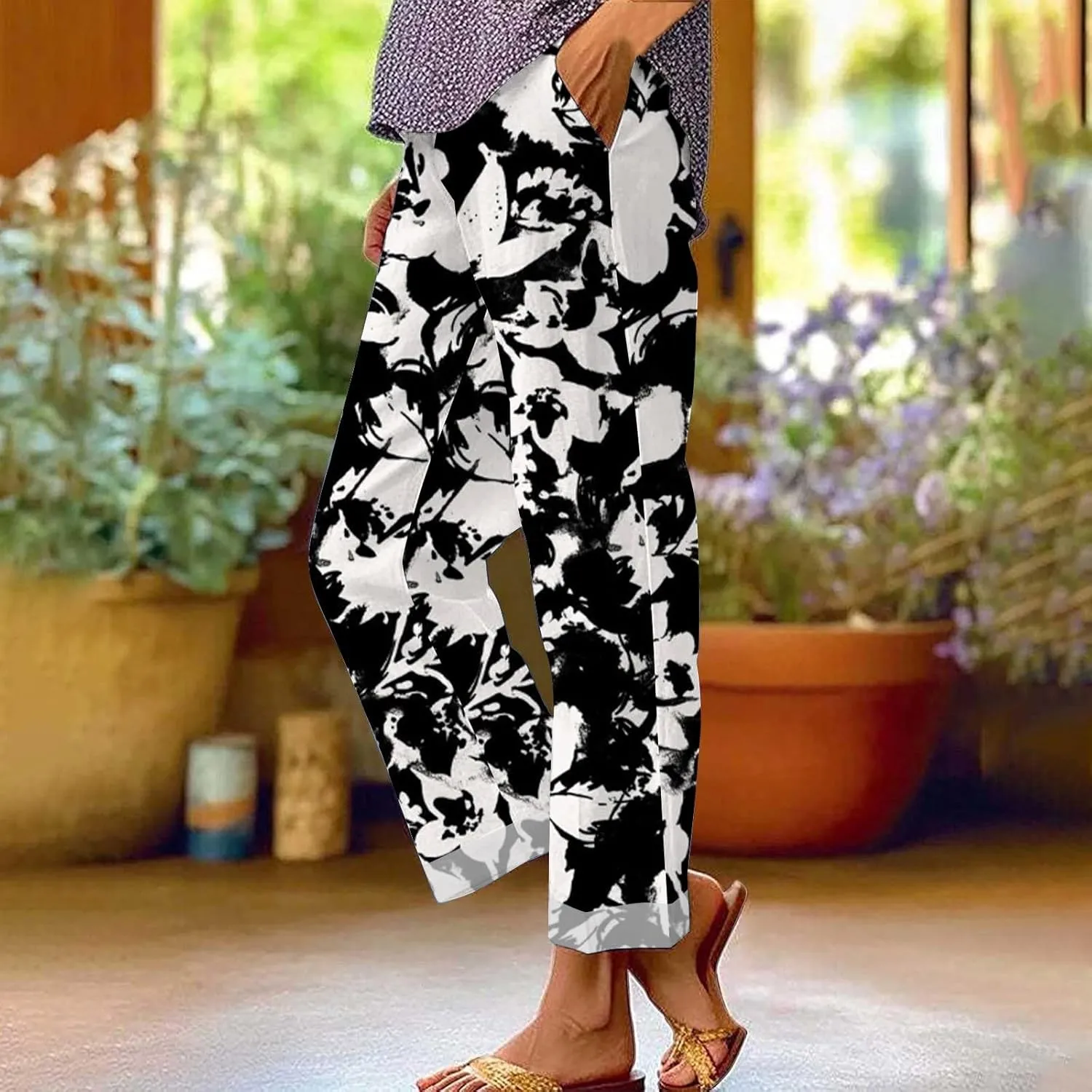 Lightweight Linen Pants Women Floral Cotton Linen Casual Pants Cropped Linen Pants Women Womens Cotton Linen Pants