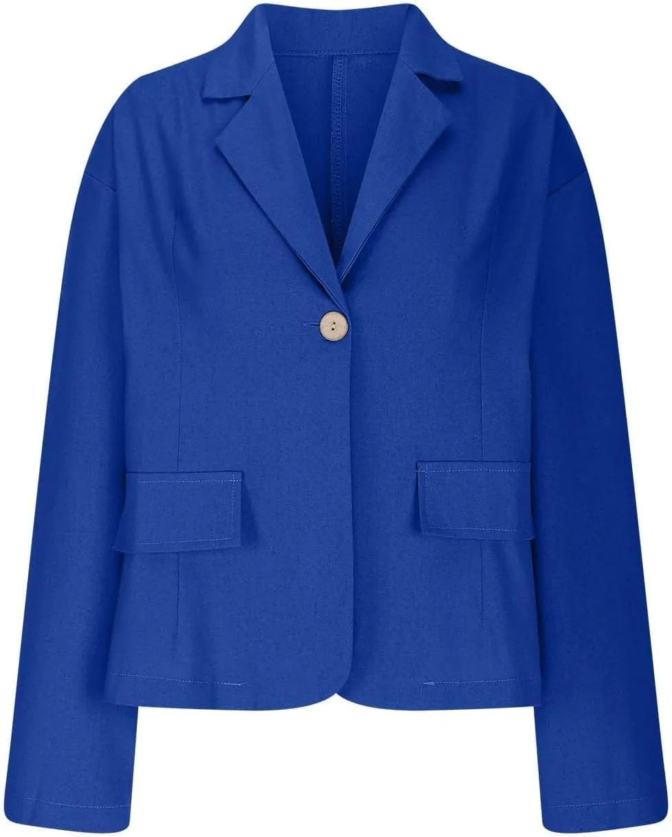 Linen Jackets for Women One Button Long Sleeve Blazers Lightweight Casual Jackets Oversized Blazers Work Outwear