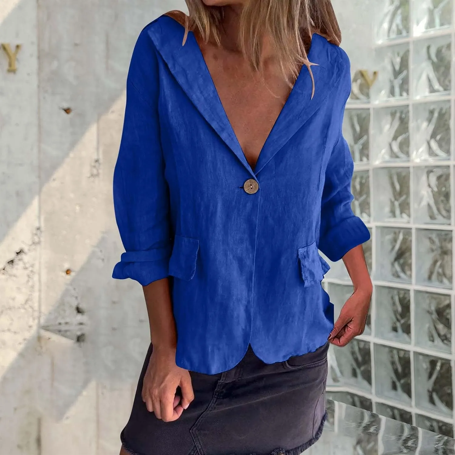 Linen Jackets for Women One Button Long Sleeve Blazers Lightweight Casual Jackets Oversized Blazers Work Outwear