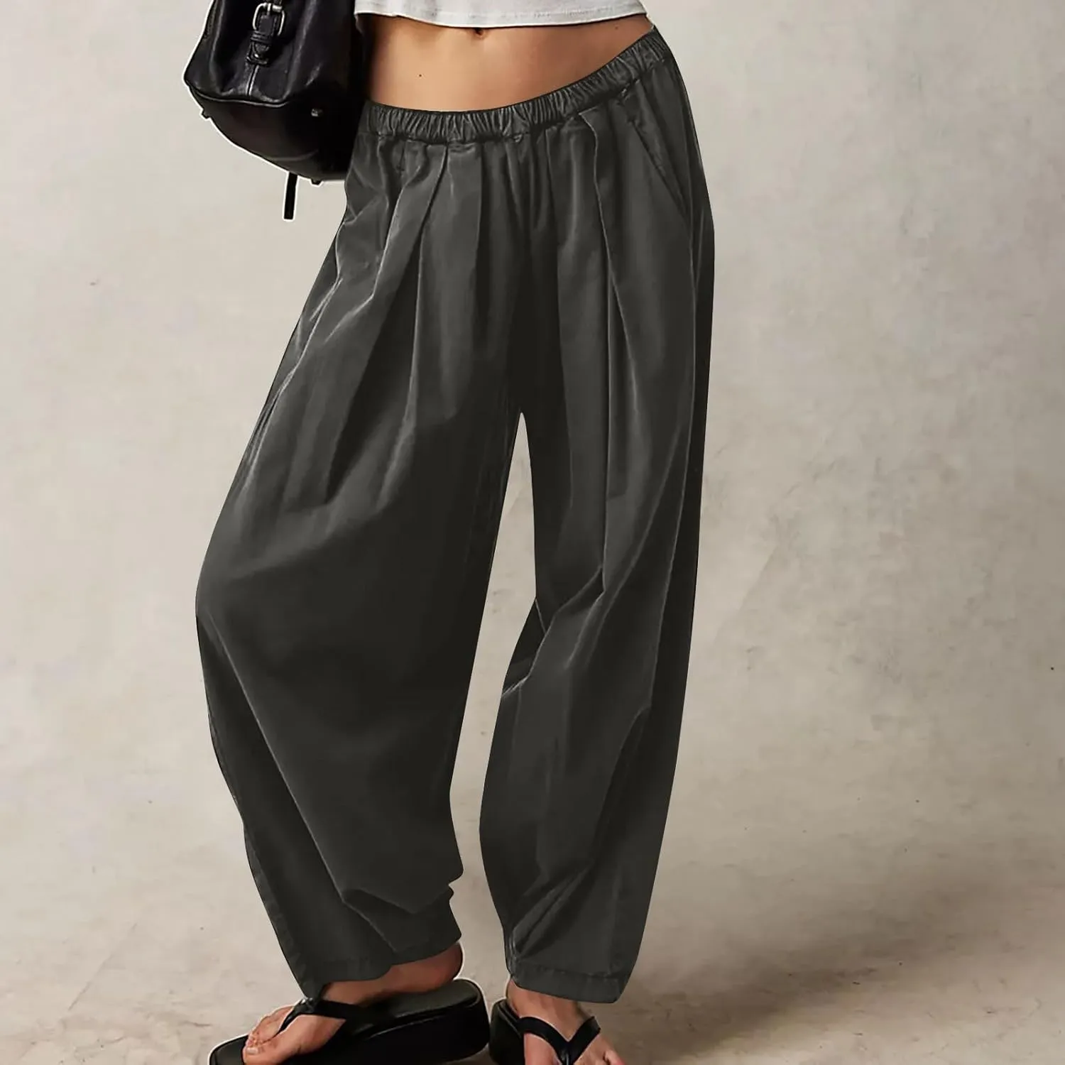 Linen Pants Women Wide Leg Pants 2024 Trendy Elastic Waist Pants Summer Flowy Casual Trousers Pants