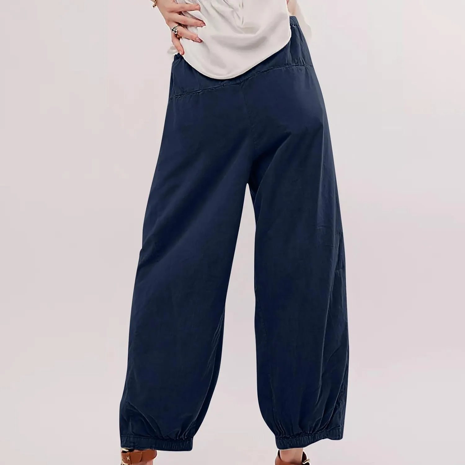 Linen Pants Women Wide Leg Pants 2024 Trendy Elastic Waist Pants Summer Flowy Casual Trousers Pants