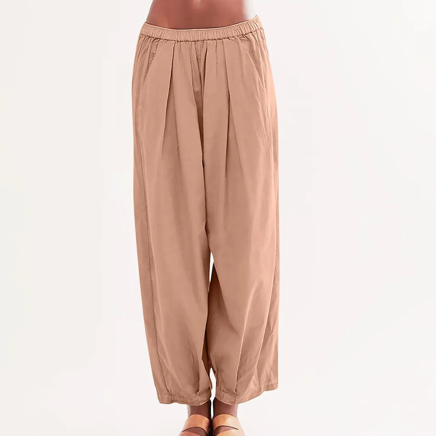 Linen Pants Women Wide Leg Pants 2024 Trendy Elastic Waist Pants Summer Flowy Casual Trousers Pants
