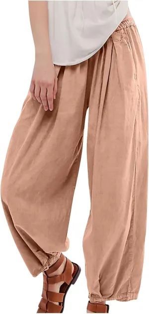 Linen Pants Women Wide Leg Pants 2024 Trendy Elastic Waist Pants Summer Flowy Casual Trousers Pants
