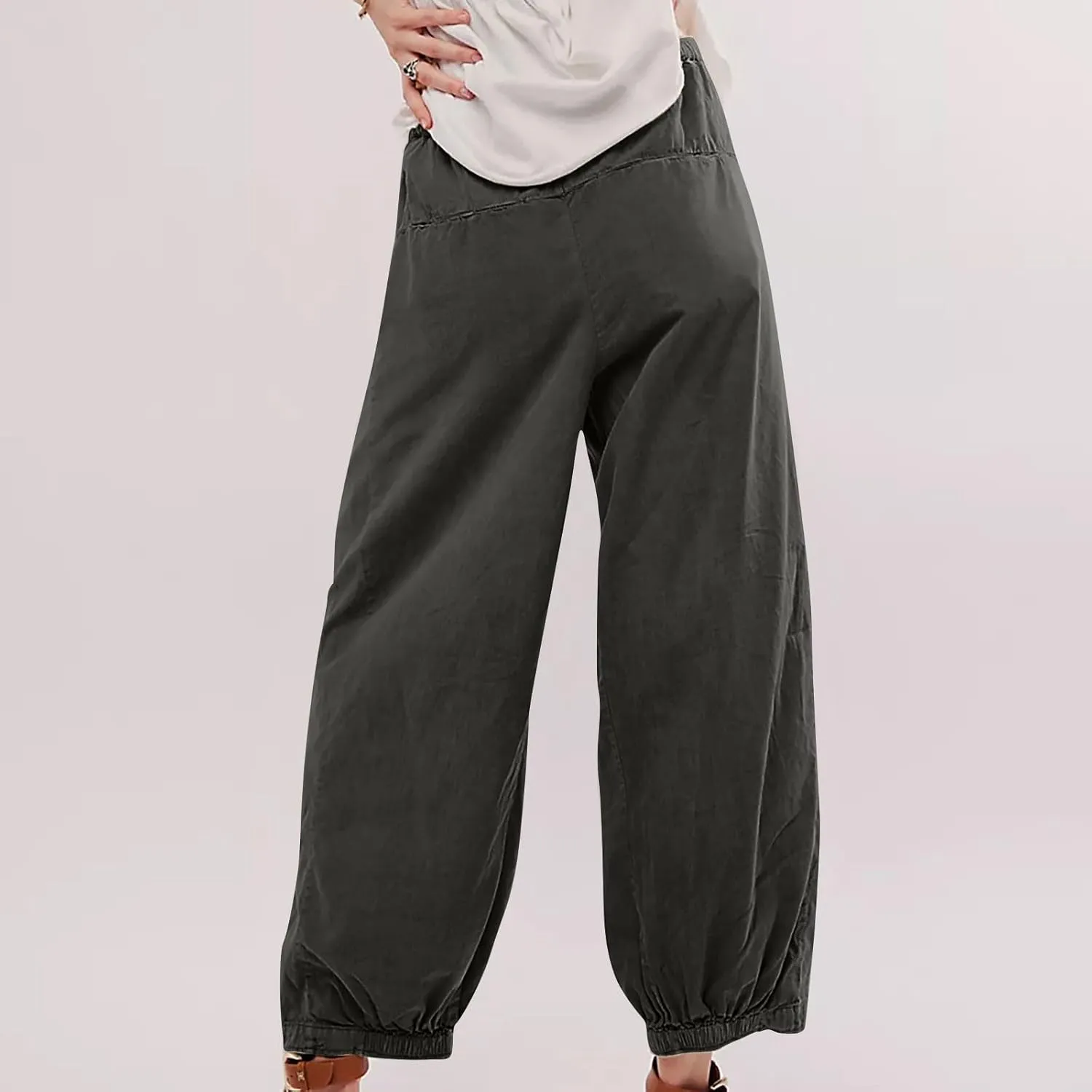 Linen Pants Women Wide Leg Pants 2024 Trendy Elastic Waist Pants Summer Flowy Casual Trousers Pants