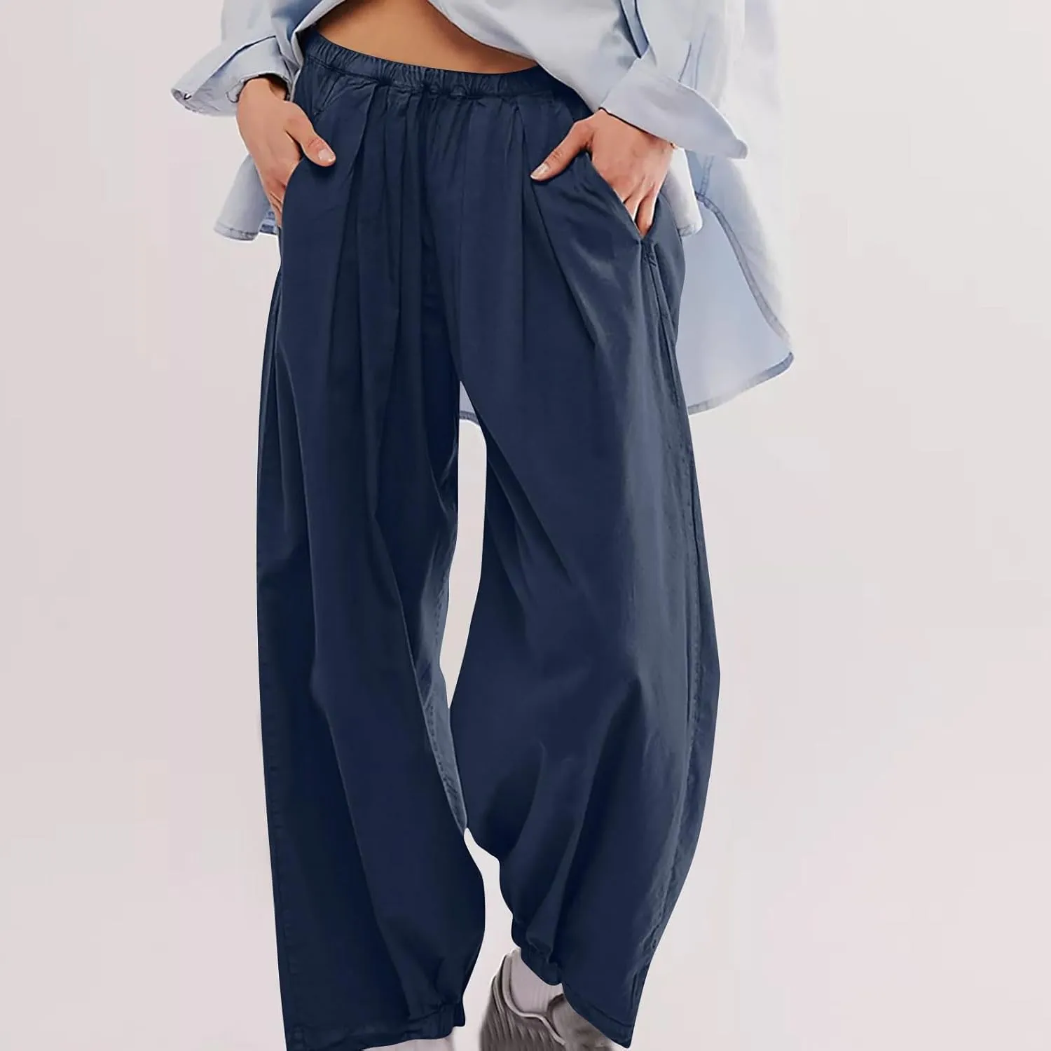 Linen Pants Women Wide Leg Pants 2024 Trendy Elastic Waist Pants Summer Flowy Casual Trousers Pants