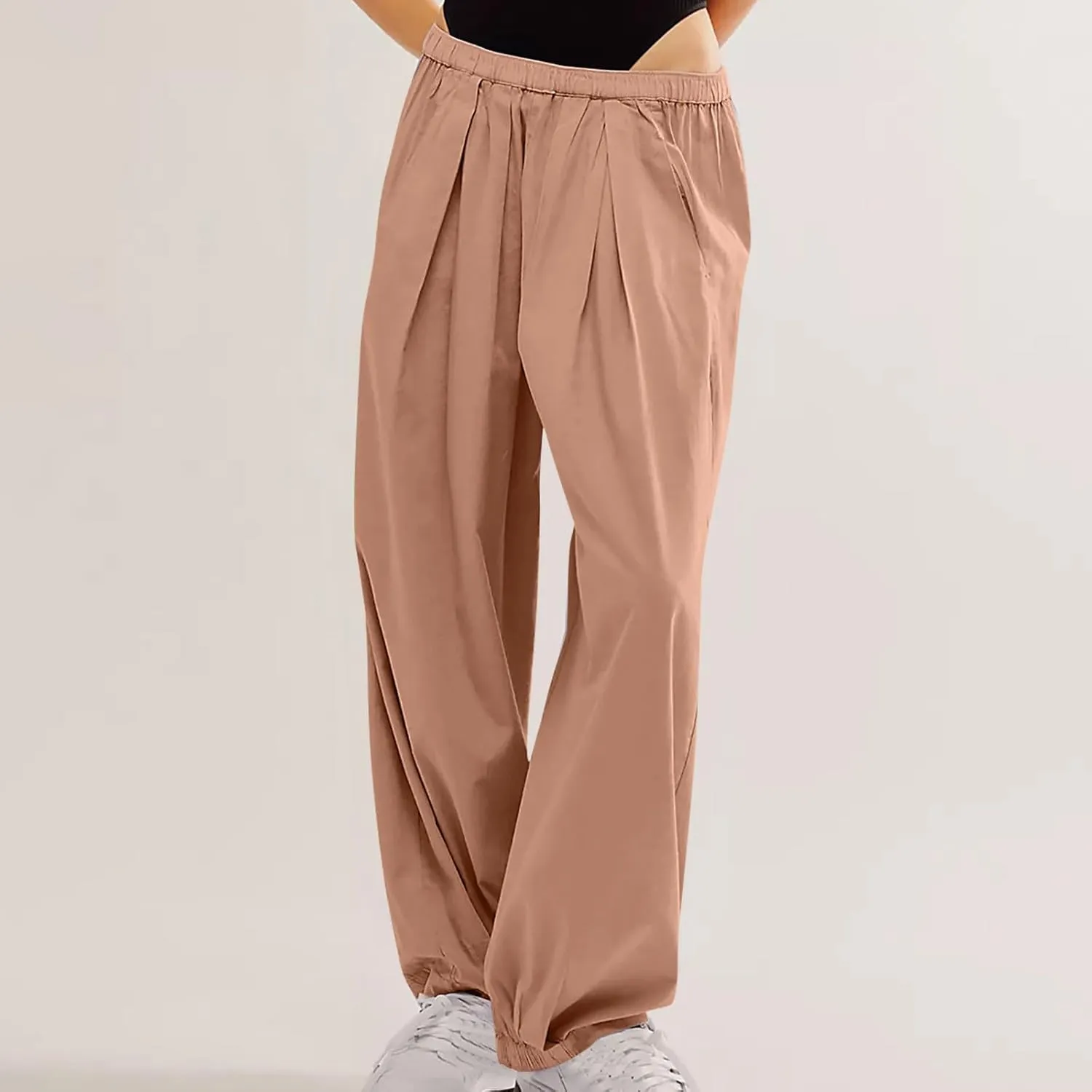 Linen Pants Women Wide Leg Pants 2024 Trendy Elastic Waist Pants Summer Flowy Casual Trousers Pants