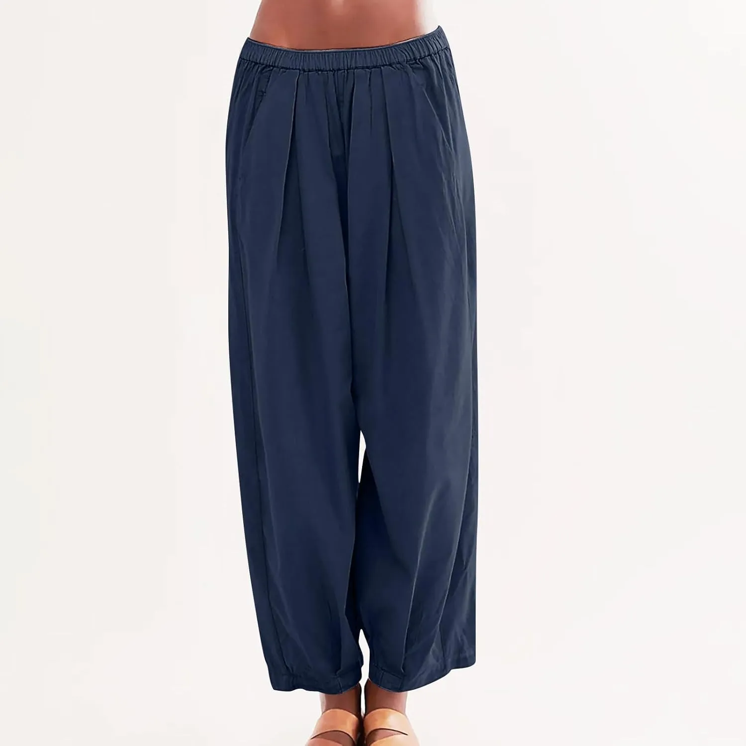 Linen Pants Women Wide Leg Pants 2024 Trendy Elastic Waist Pants Summer Flowy Casual Trousers Pants