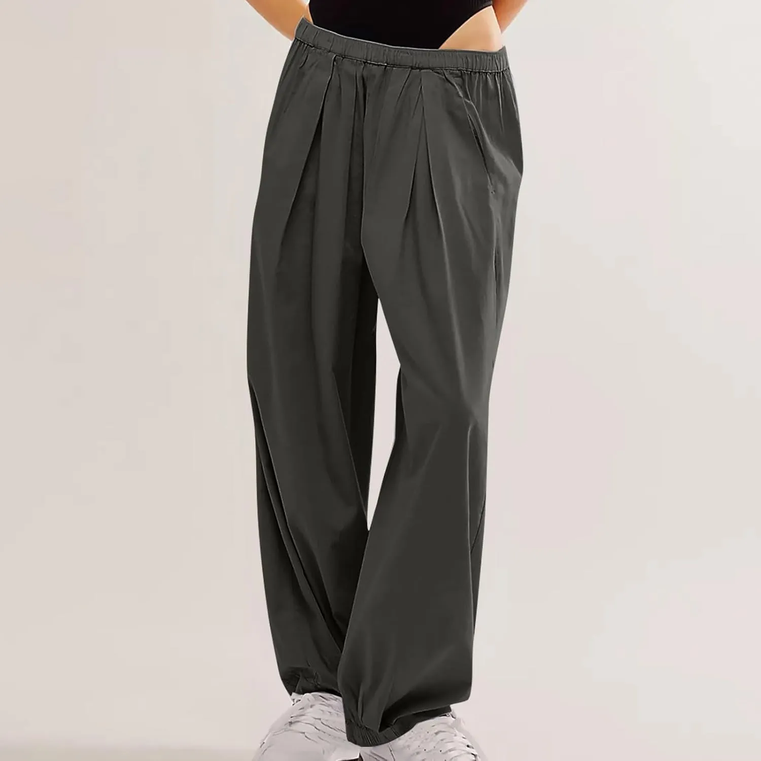 Linen Pants Women Wide Leg Pants 2024 Trendy Elastic Waist Pants Summer Flowy Casual Trousers Pants