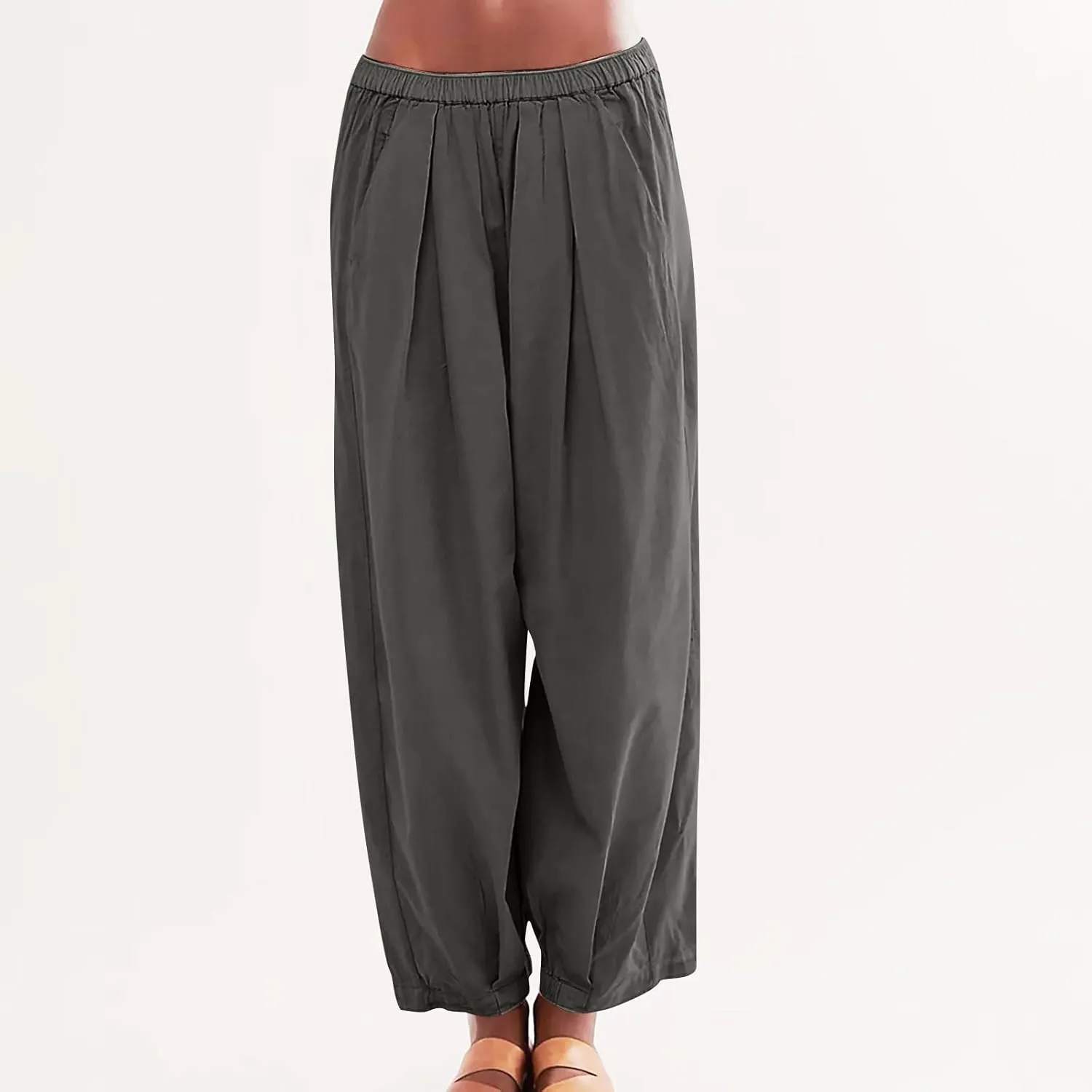 Linen Pants Women Wide Leg Pants 2024 Trendy Elastic Waist Pants Summer Flowy Casual Trousers Pants