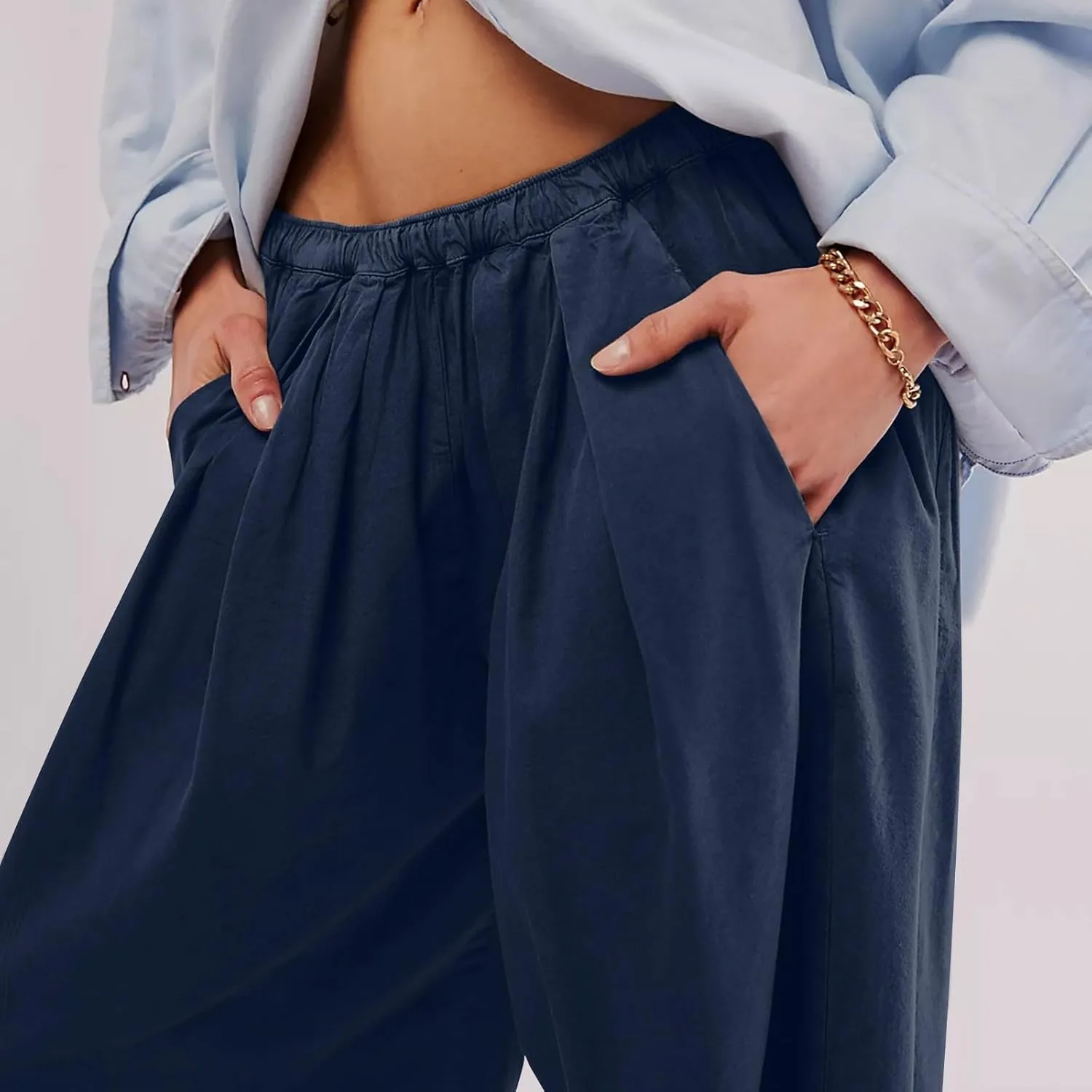 Linen Pants Women Wide Leg Pants 2024 Trendy Elastic Waist Pants Summer Flowy Casual Trousers Pants