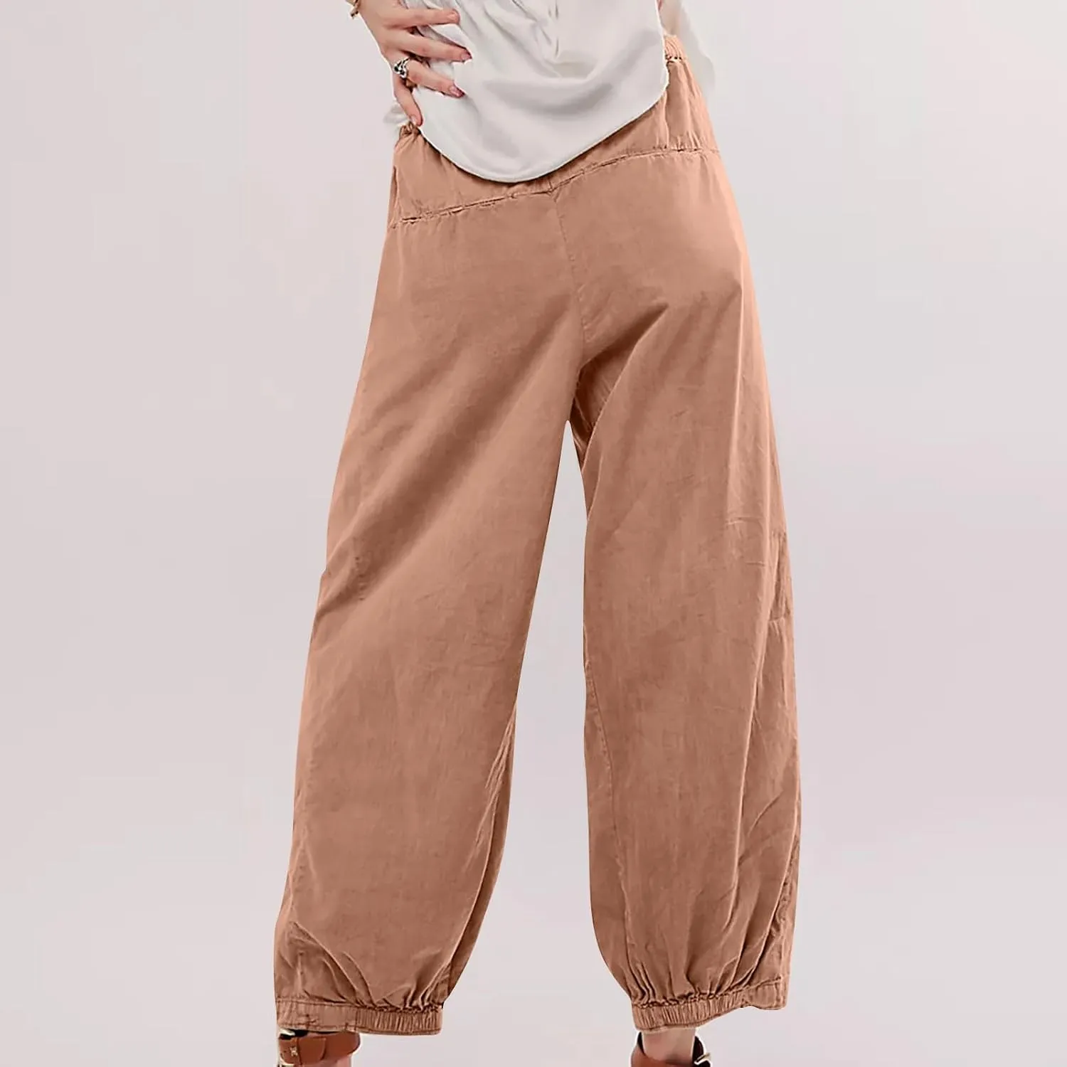 Linen Pants Women Wide Leg Pants 2024 Trendy Elastic Waist Pants Summer Flowy Casual Trousers Pants