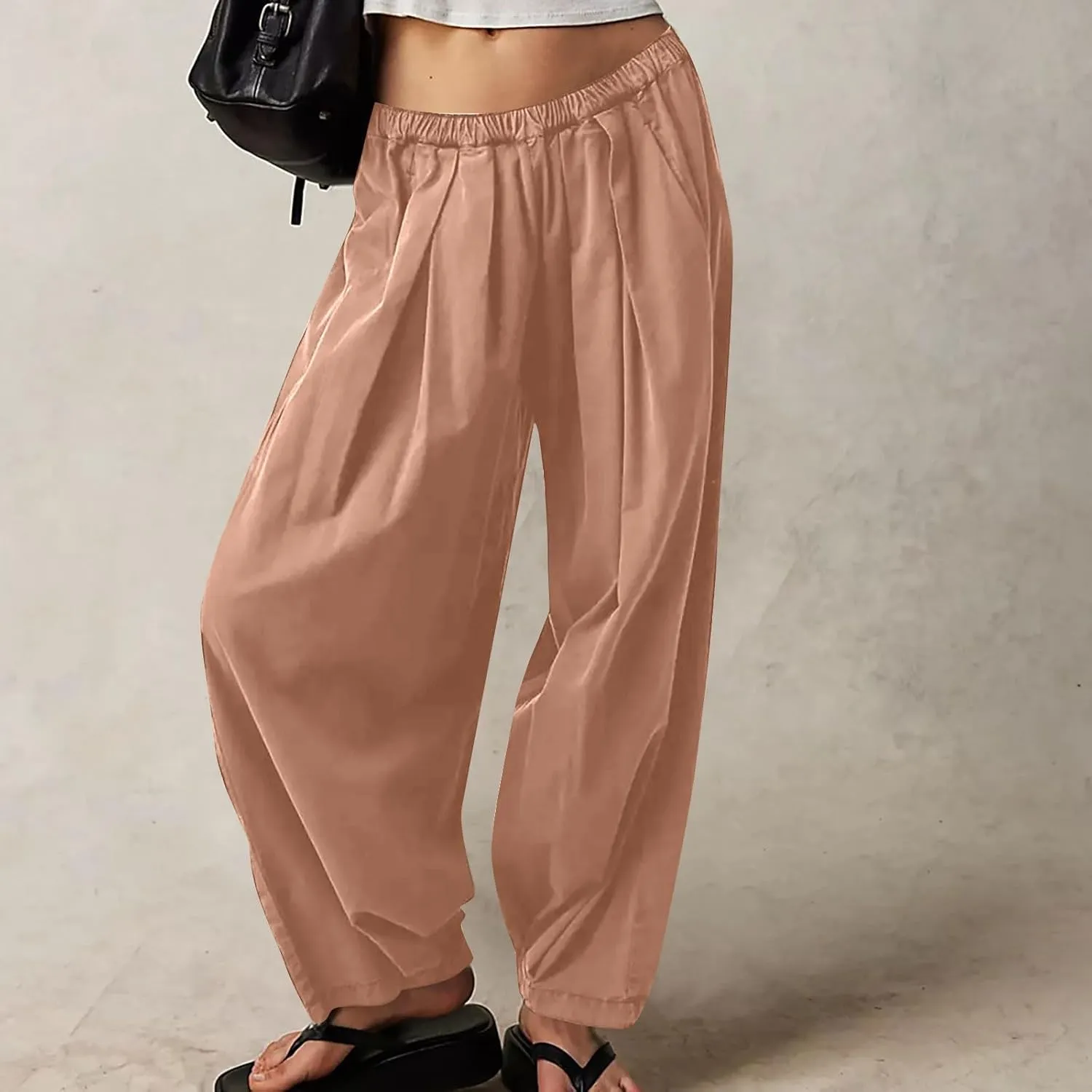 Linen Pants Women Wide Leg Pants 2024 Trendy Elastic Waist Pants Summer Flowy Casual Trousers Pants
