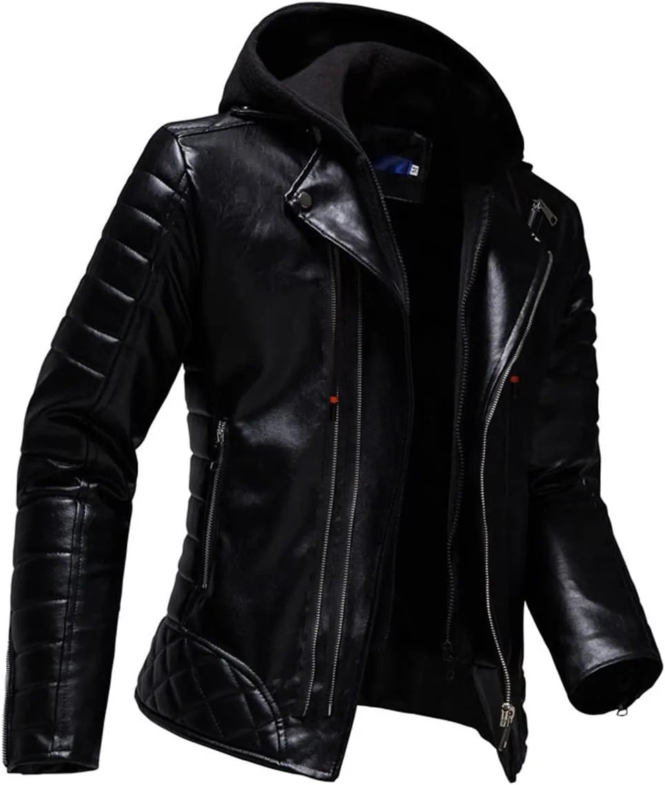 Luxus Jackets Genuine Lambskin Leather Jackets for Men with Removable Hood