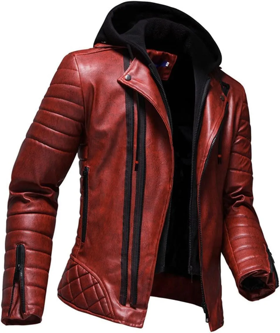 Luxus Jackets Genuine Lambskin Leather Jackets for Men with Removable Hood