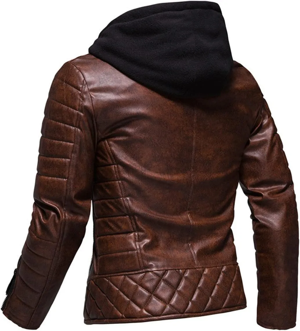 Luxus Jackets Genuine Lambskin Leather Jackets for Men with Removable Hood