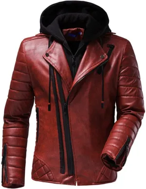 Luxus Jackets Genuine Lambskin Leather Jackets for Men with Removable Hood