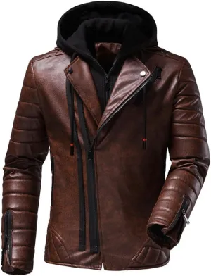 Luxus Jackets Genuine Lambskin Leather Jackets for Men with Removable Hood
